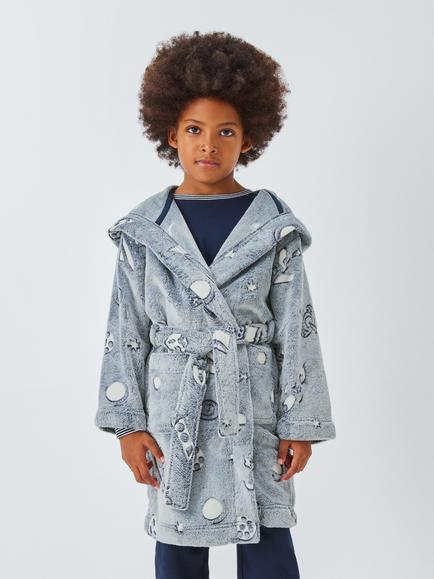 John Lewis Kids' Space Glow in the Dark Dressing Gown, Grey, Grey