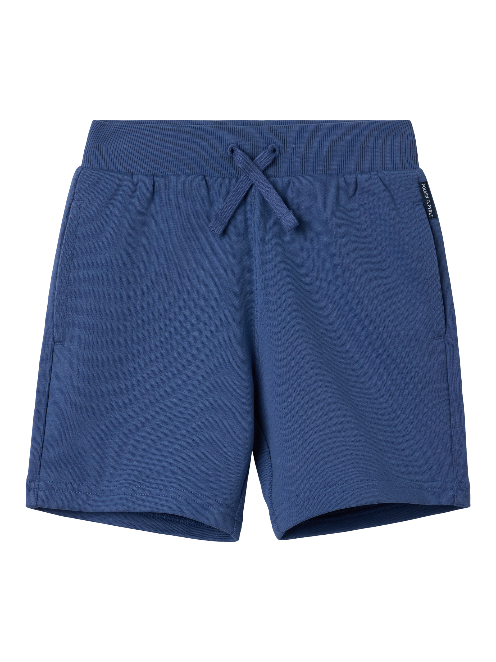 Product image 1 of 3, which shows Polarn O. Pyret Kids' Organic Cotton Jogger Shorts, Blue, 4-5 years