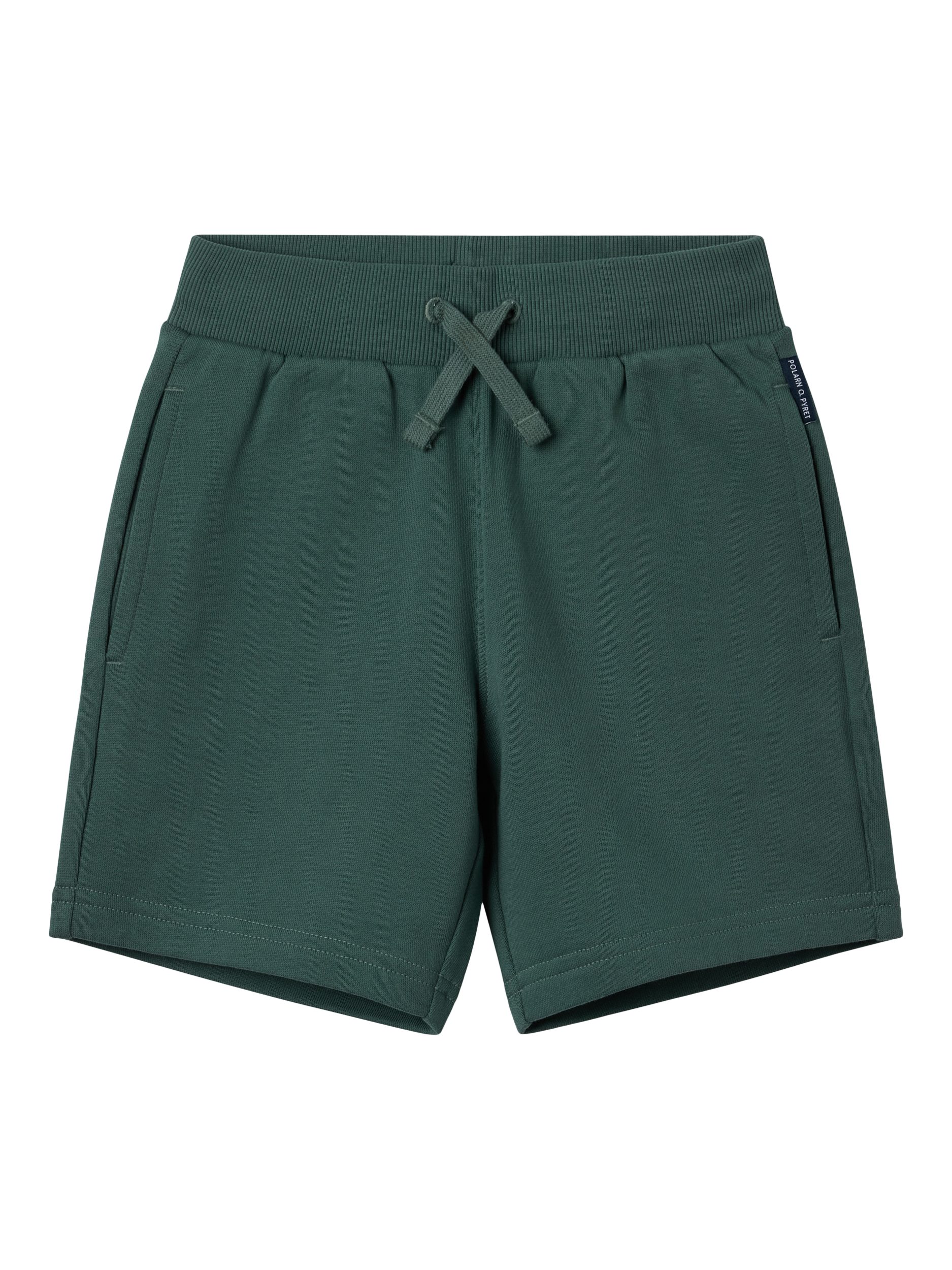Product image 1 of 3, which shows Polarn O. Pyret Kids' Organic Cotton Jogger Shorts, Green, 12-18 months