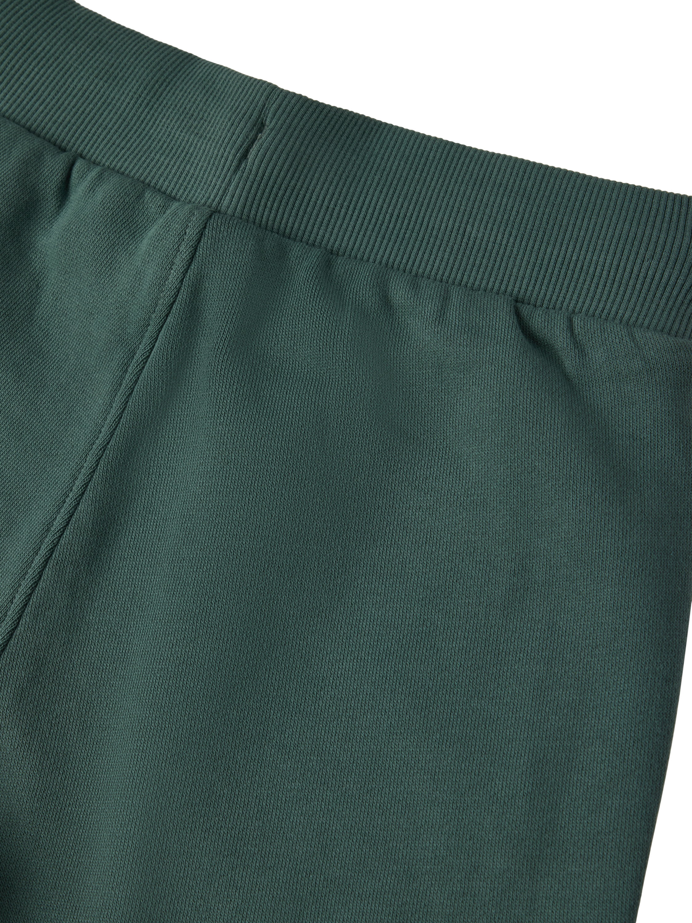 Product image 2 of 3, which shows Polarn O. Pyret Kids' Organic Cotton Jogger Shorts, Green, 12-18 months