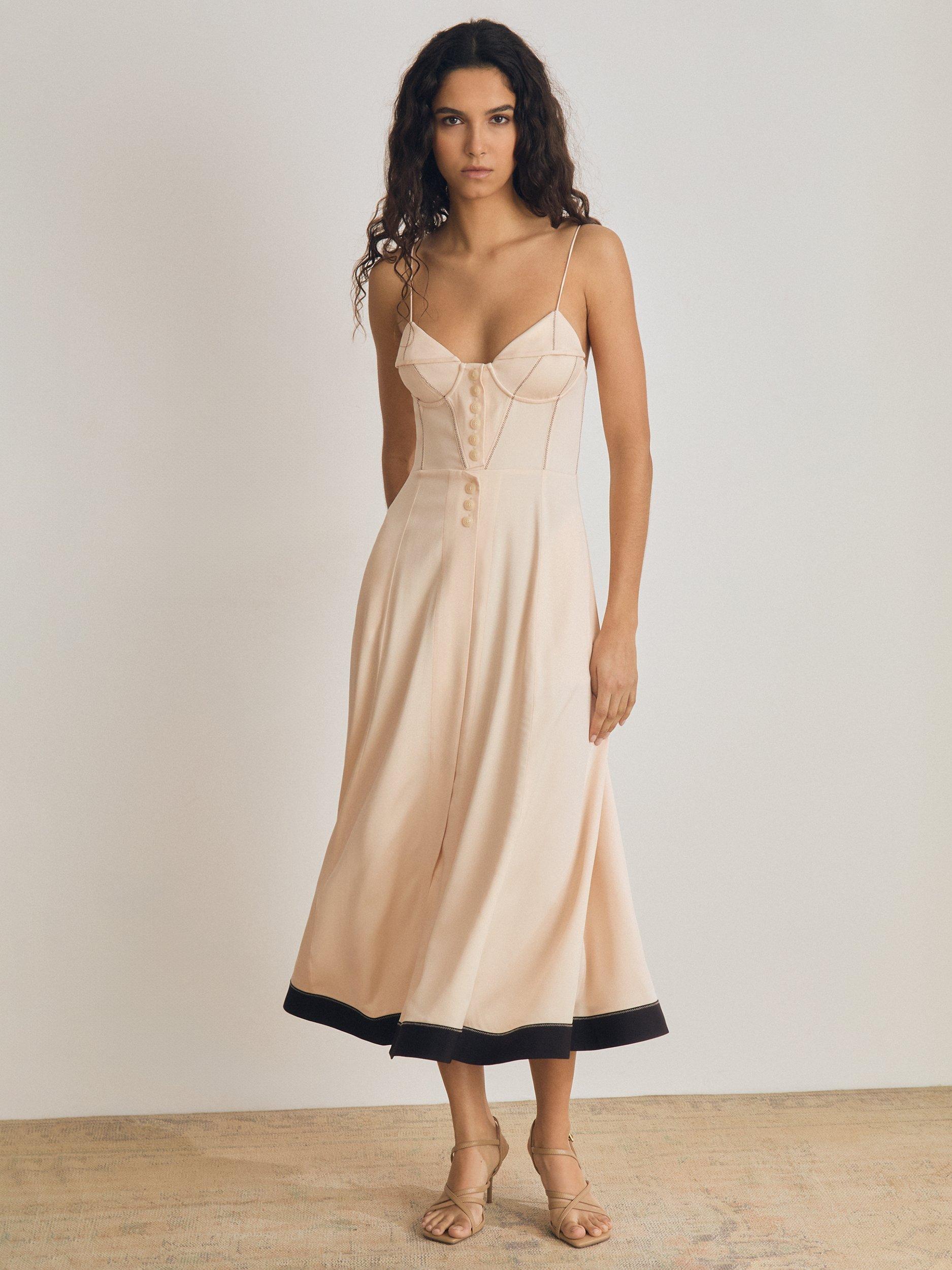 【海外限定】REISSワンピース☆Reiss x Atelier Virginia Corset Reiss Atelier Virginia Corset Midi Dress, Beige/Multi