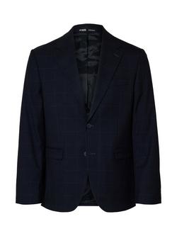 Selected Single Breasted Check Blazer, Navy Check