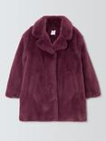 John Lewis Kids' Plain Faux Fur Coat, Fig Red