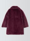 John Lewis Kids' Plain Faux Fur Coat, Fig Red