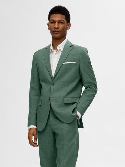 Selected Oasis Wool Linen Blend Suit Jacket, Dark Green Melange