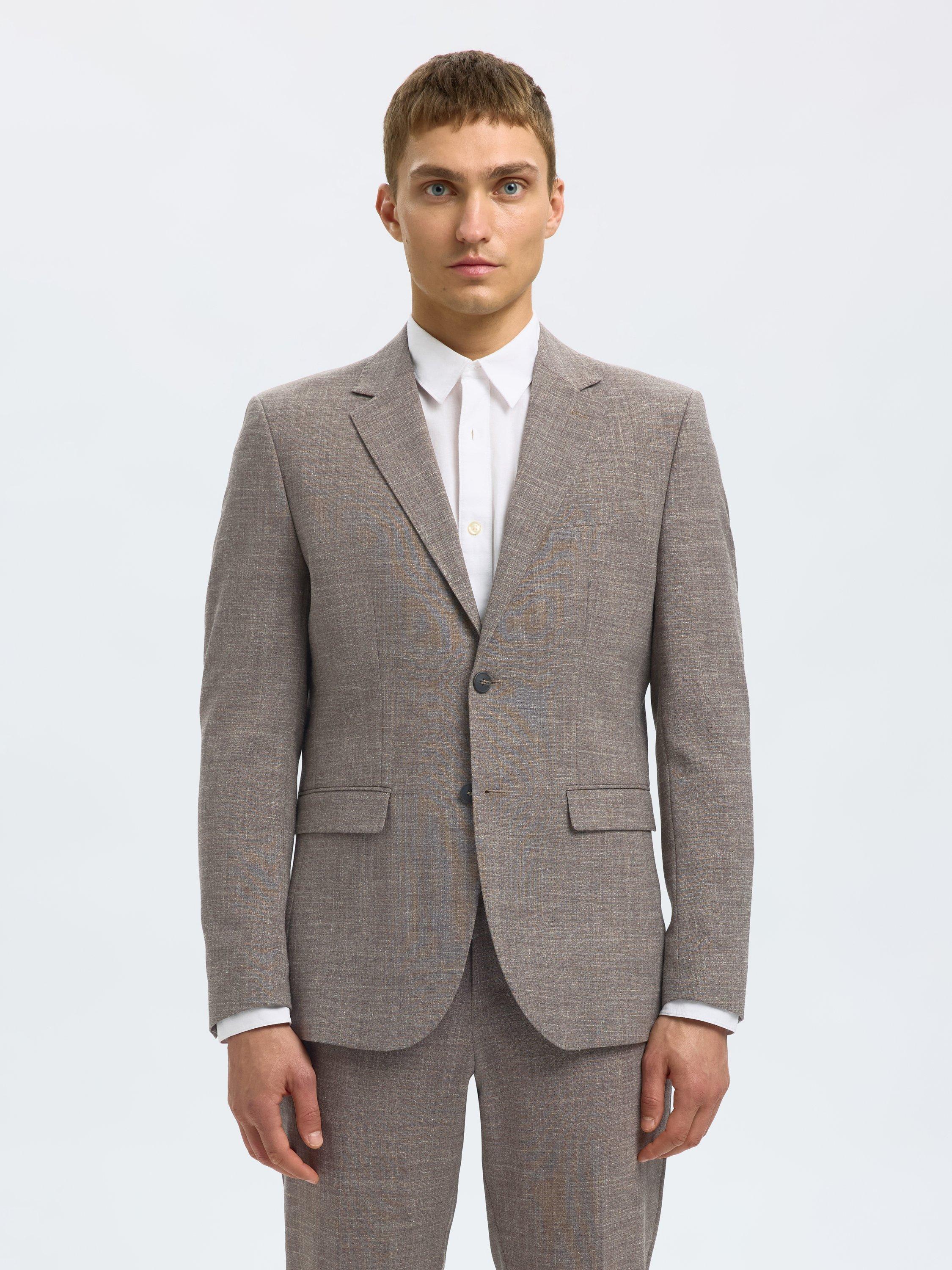 Product image 1 of 7, which shows Selected Oasis Wool Linen Blend Suit Jacket, Dark Sand Melange, 36R