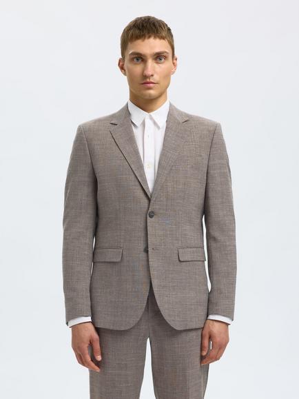 Selected Oasis Wool Linen Blend Suit Jacket, Dark Sand Melange