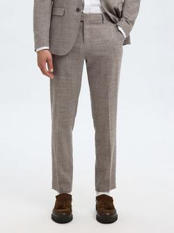 Selected Oasis Wool Linen Blend Suit Trousers, Dark Sand Melange