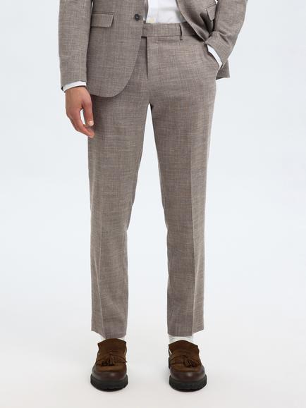 Selected Oasis Wool Linen Blend Suit Trousers, Dark Sand Melange