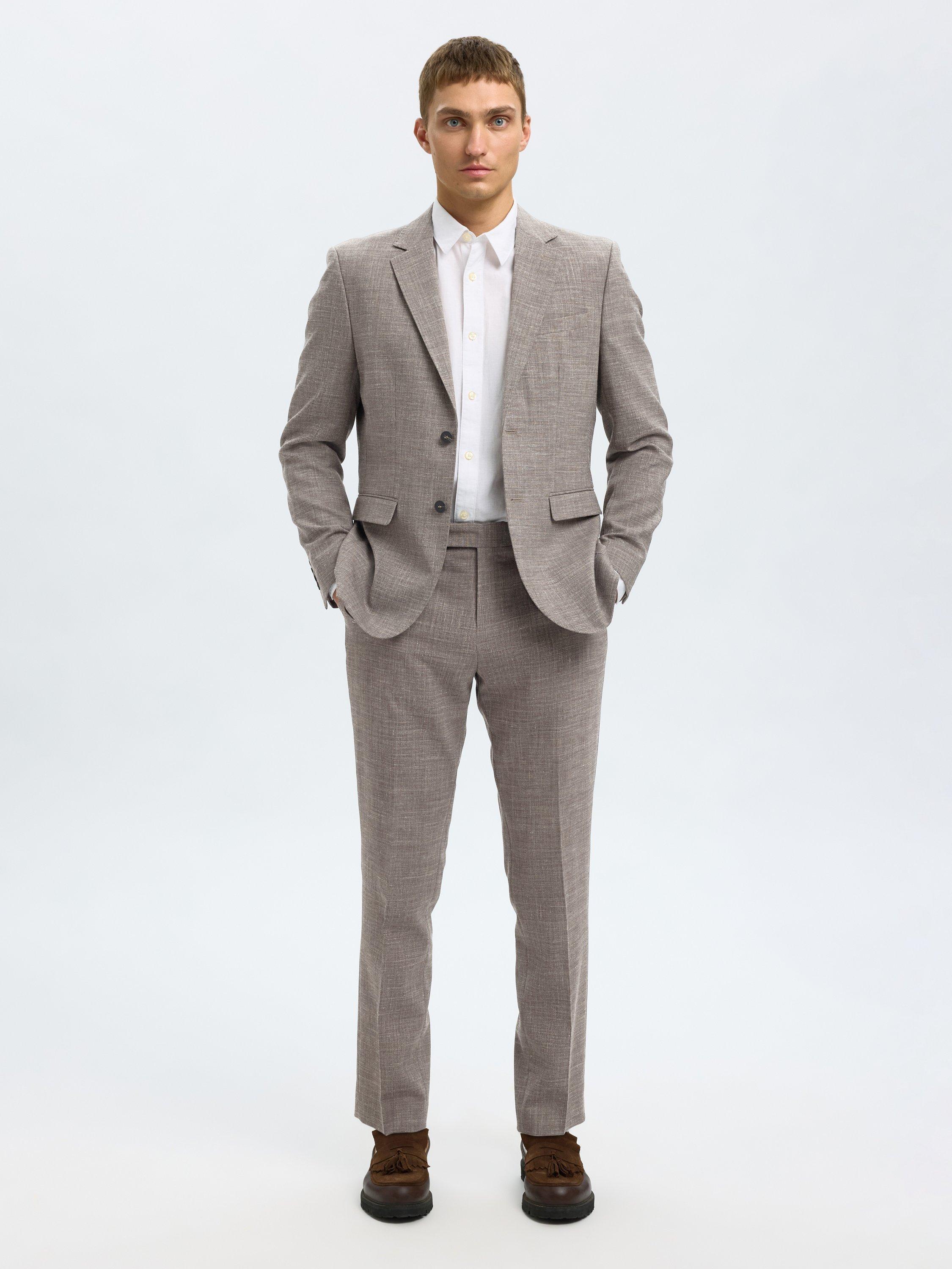 Product image 3 of 7, which shows Selected Oasis Wool Linen Blend Suit Trousers, Dark Sand Melange, 30R