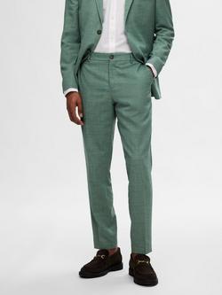 Selected Oasis Wool Linen Blend Suit Trousers, Dark Green Melange