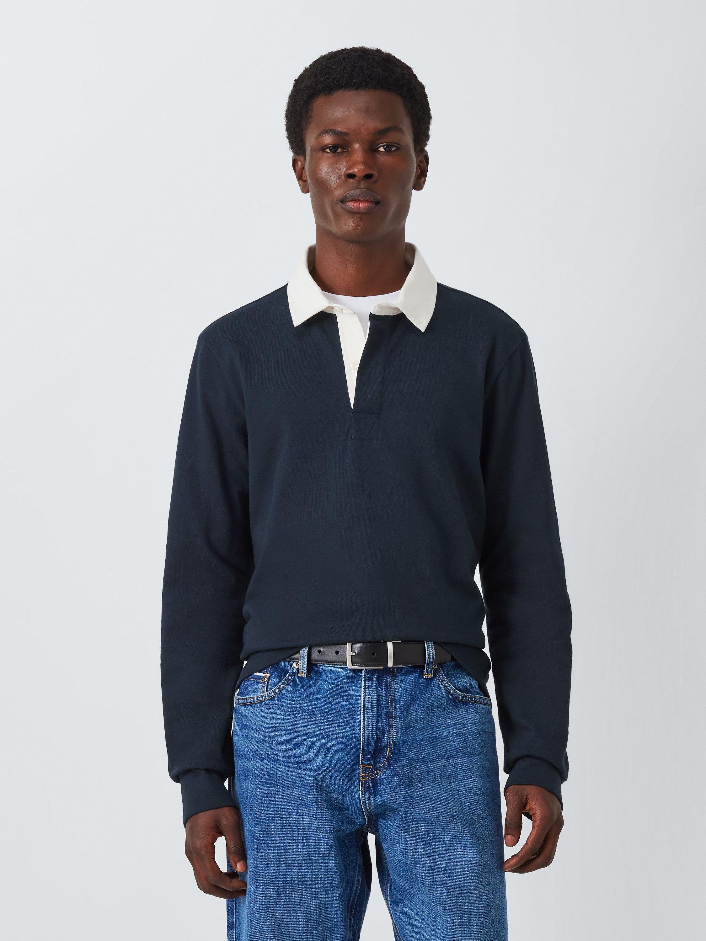 Product image 1 of 6, which shows John Lewis Cotton Rugby Shirt, Sky Captain, S