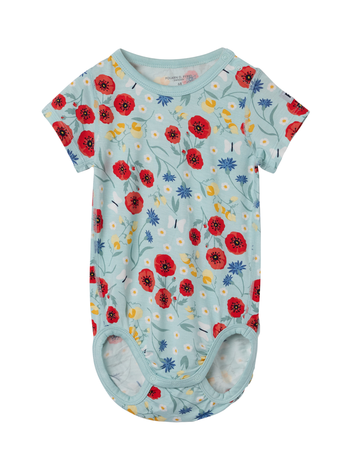 Product image 1 of 3, which shows Polarn O. Pyret Baby Poppy Print Bodysuit, Blue, 1-2 months