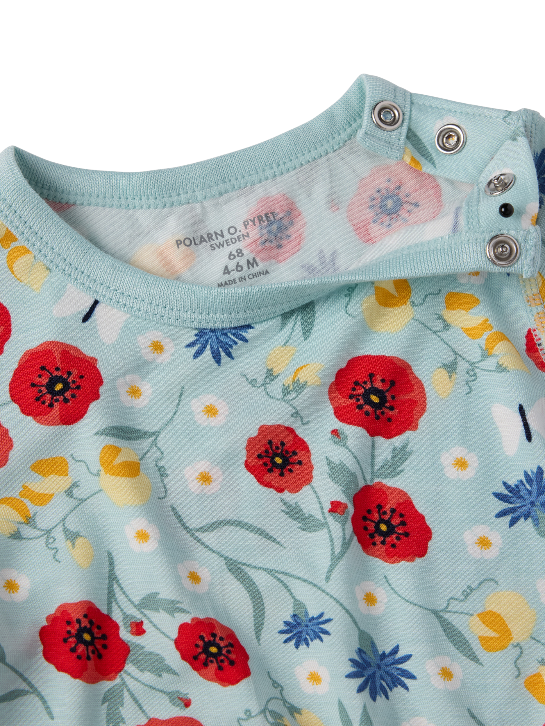 Product image 3 of 3, which shows Polarn O. Pyret Baby Poppy Print Bodysuit, Blue, 1-2 months