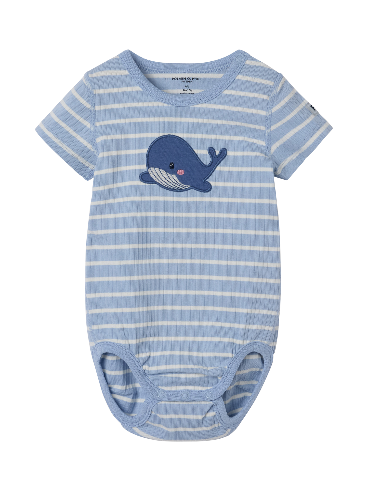 Polarn O. Pyret Baby Rib Whale Applique Bodysuit, Blue