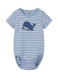 Polarn O. Pyret Baby Rib Whale Applique Bodysuit, Blue