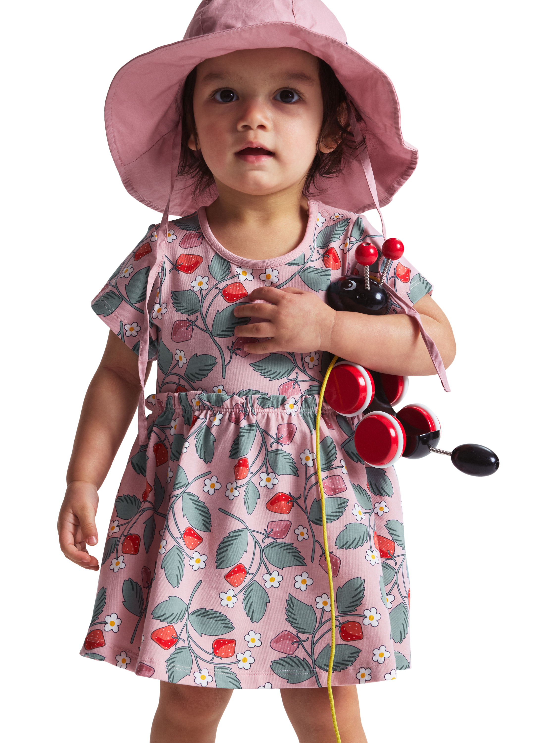 Product image 1 of 3, which shows Polarn O. Pyret Baby Strawberry Bodysuit Dress, Pink, 1-2 months
