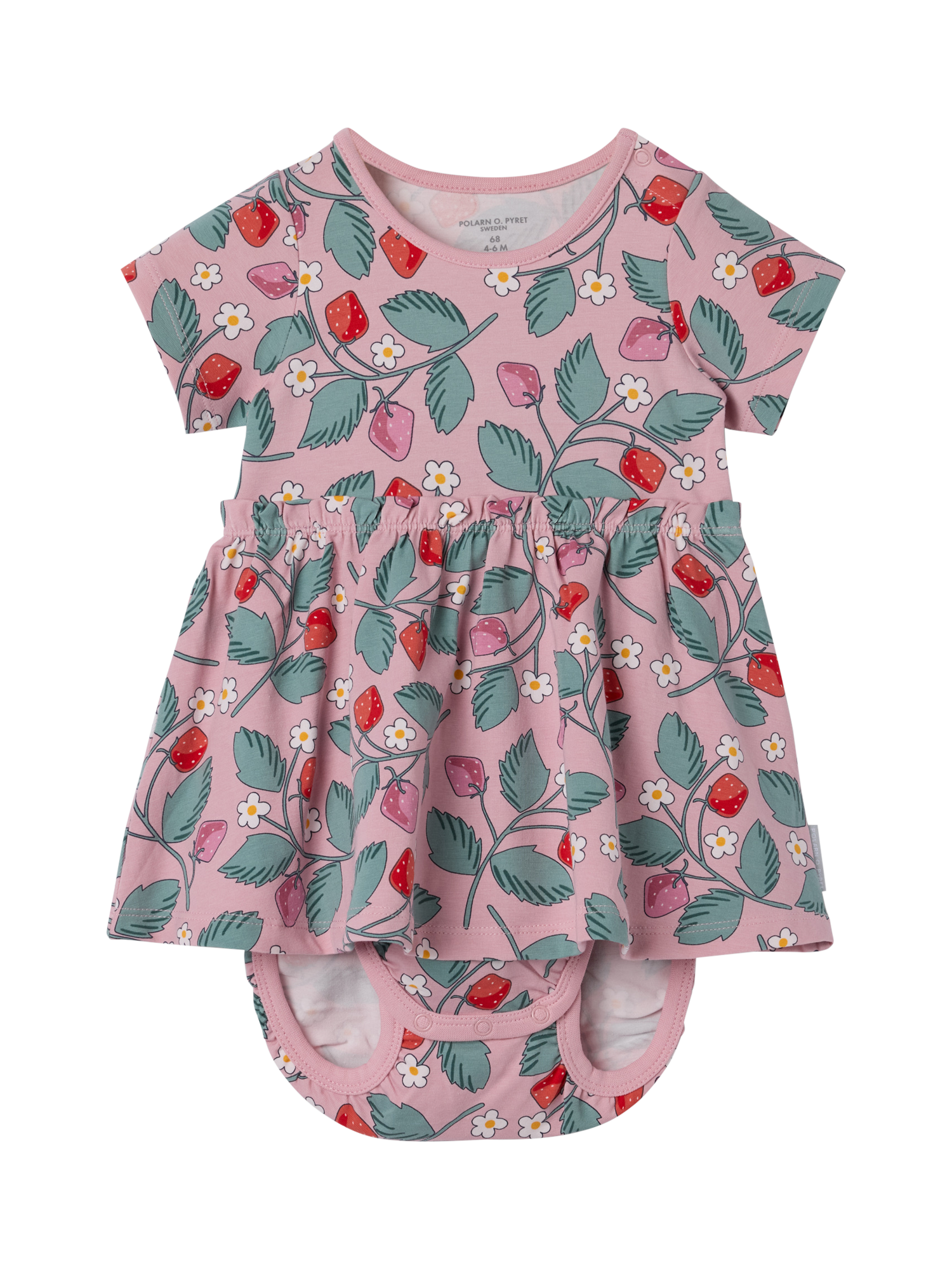 Product image 2 of 3, which shows Polarn O. Pyret Baby Strawberry Bodysuit Dress, Pink, 1-2 months