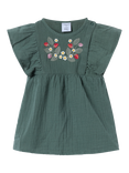 Polarn O. Pyret Baby Organic Cotton Muslin Embroidered Dress, Green
