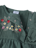 Polarn O. Pyret Baby Organic Cotton Muslin Embroidered Dress, Green