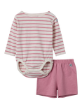 Polarn O. Pyret Baby Organic Cotton Stripe Bodysuit & Shorts Set, Pink
