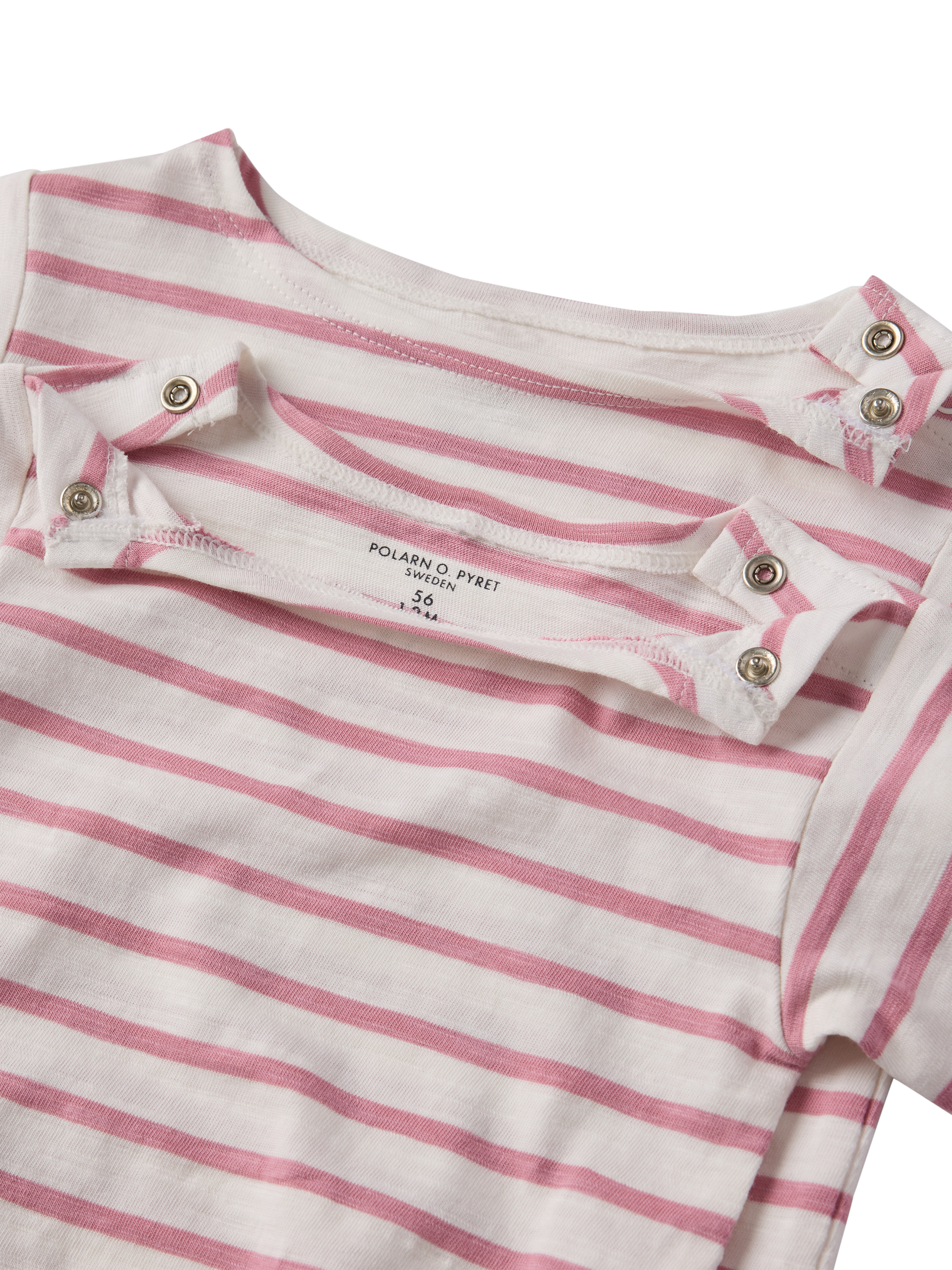 Product image 2 of 3, which shows Polarn O. Pyret Baby Organic Cotton Stripe Bodysuit & Shorts Set, Pink, 1-2 months