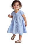 Polarn O. Pyret Baby Organic Cotton Stripe Tiered Dress, Blue