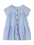 Polarn O. Pyret Baby Organic Cotton Stripe Tiered Dress, Blue