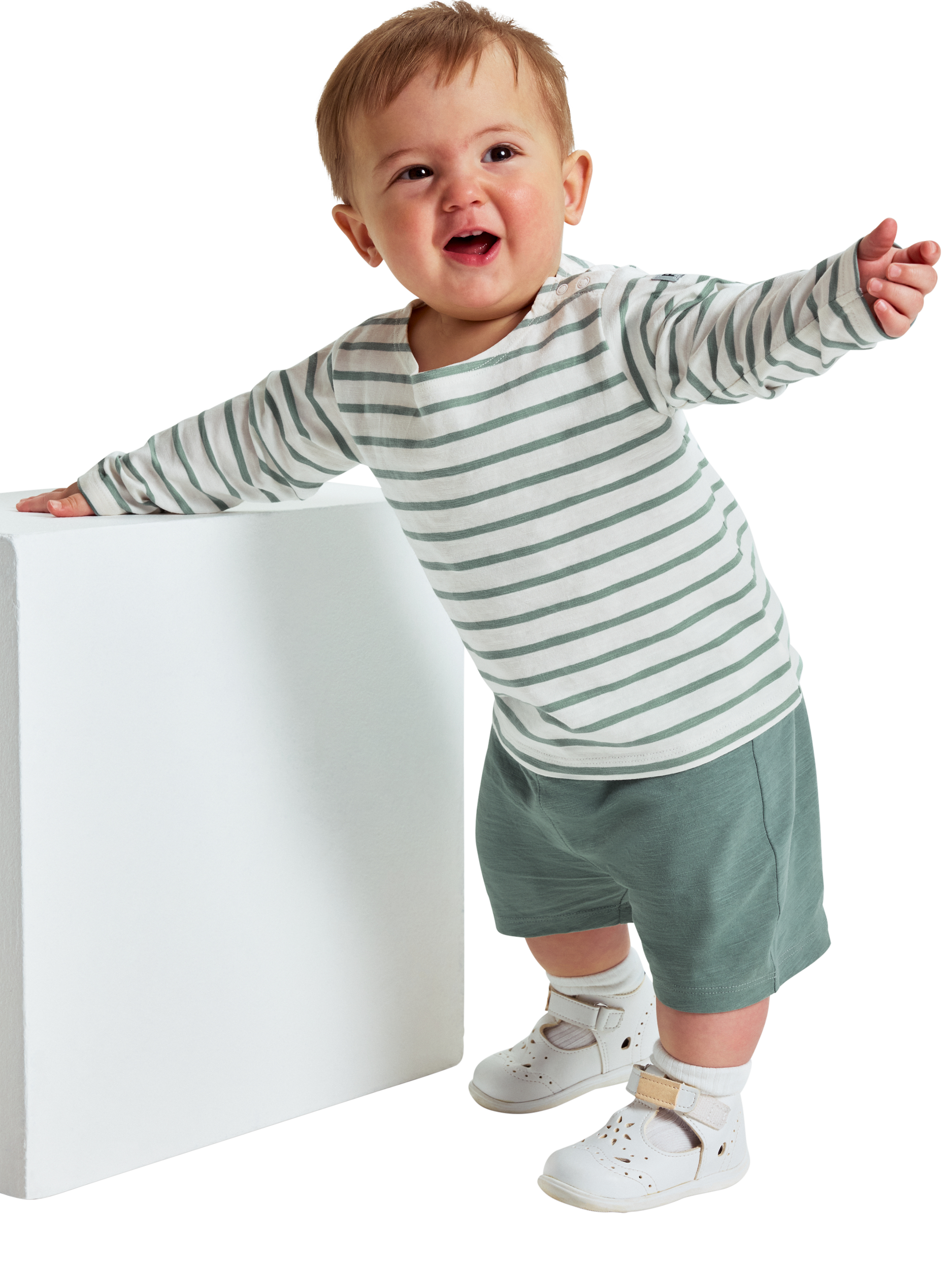 Polarn O. Pyret Baby Organic Cotton Stripe Top & Shorts Set, Green