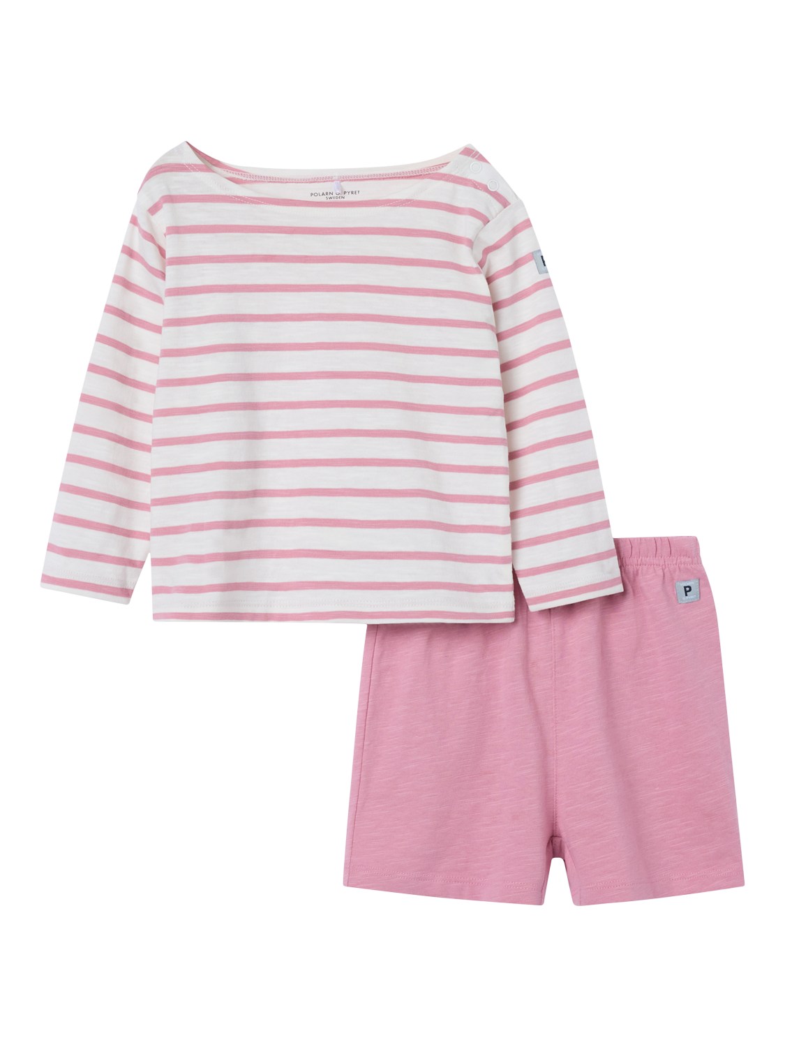 Product image 2 of 3, which shows Polarn O. Pyret Baby Organic Cotton Stripe Top & Shorts Set, Pink, 6-9 months