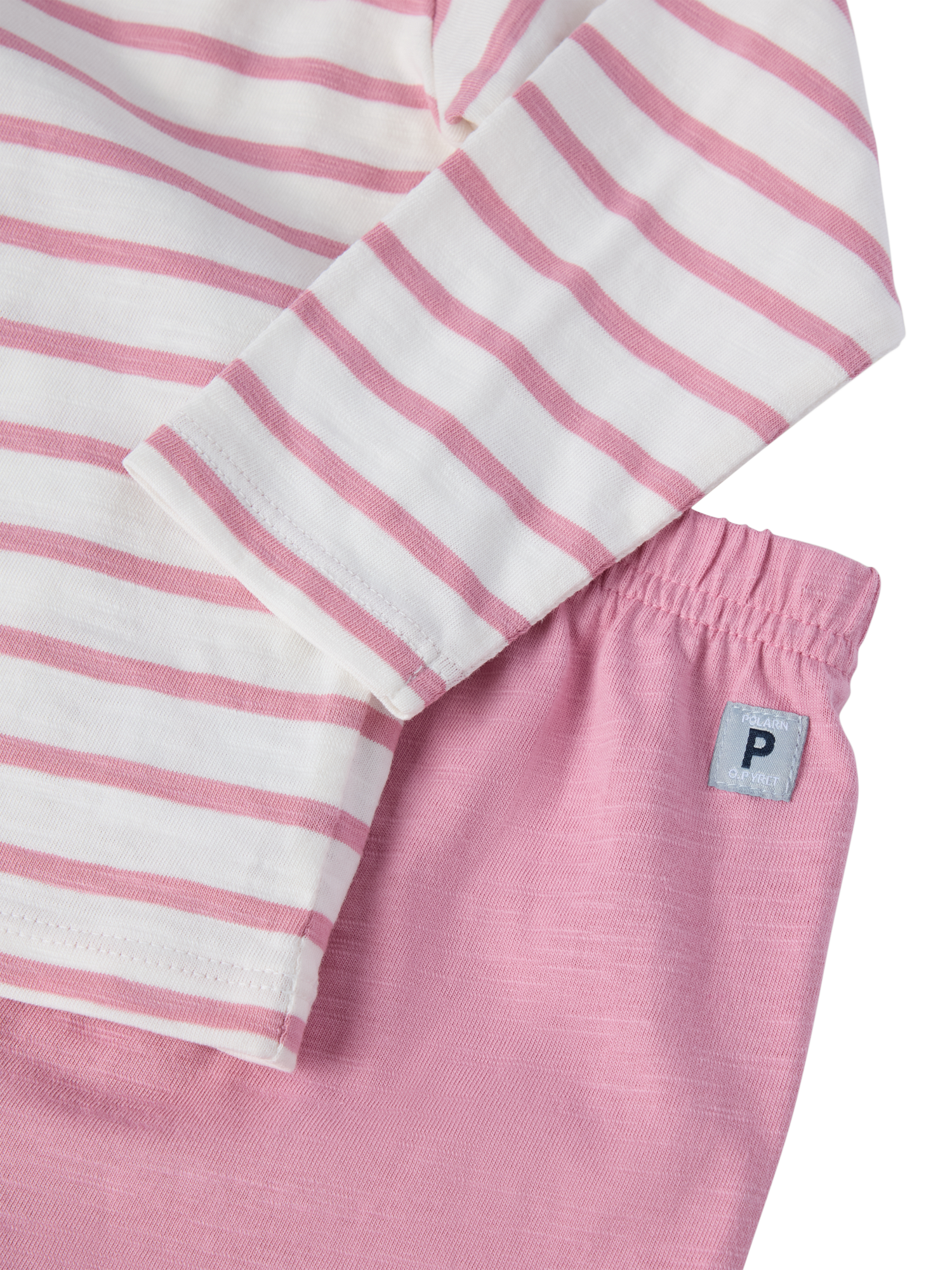 Product image 3 of 3, which shows Polarn O. Pyret Baby Organic Cotton Stripe Top & Shorts Set, Pink, 6-9 months
