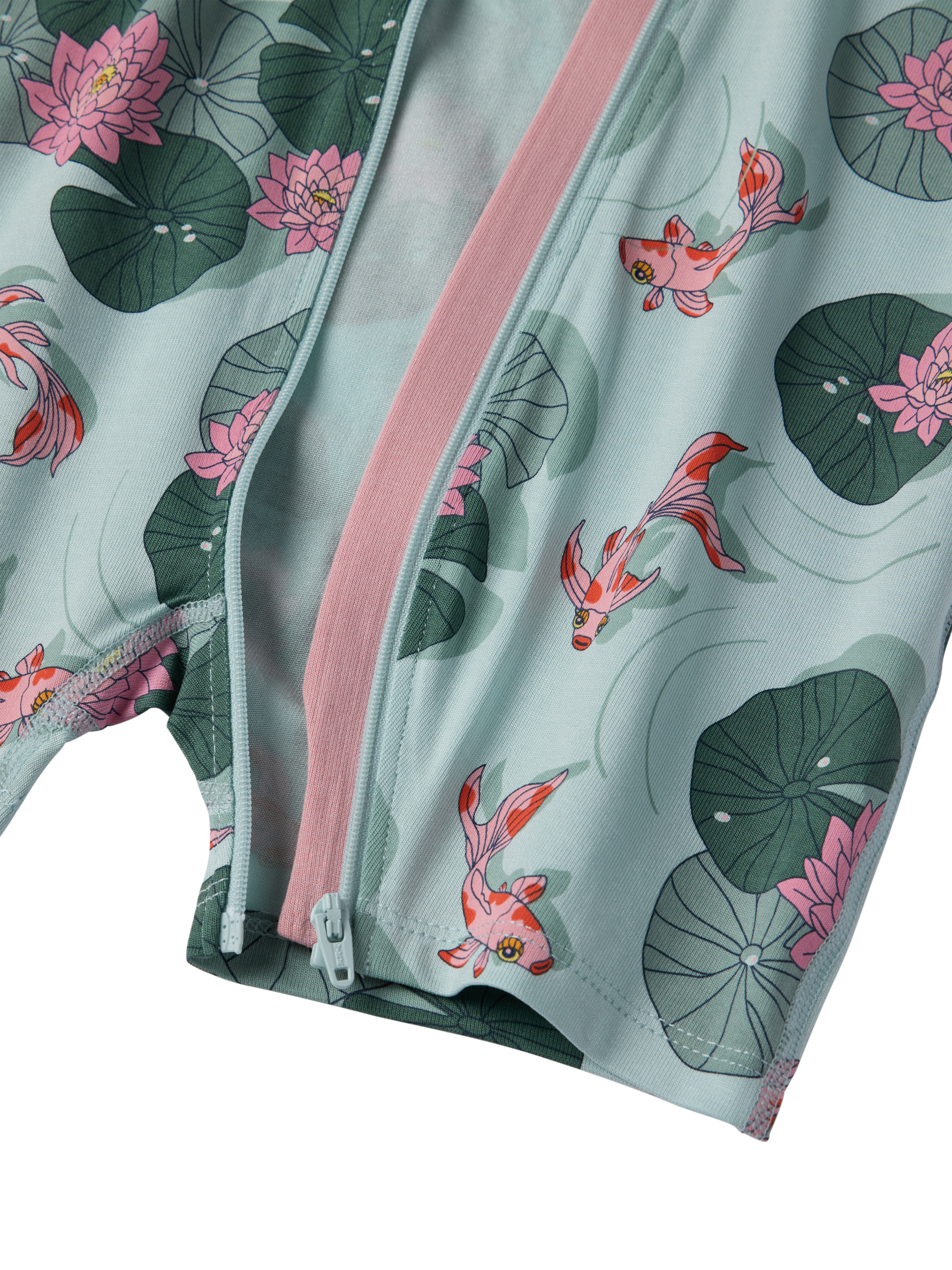 Product image 3 of 3, which shows Polarn O. Pyret Baby Carp Print Onesie Pyjamas, Blue, 0-2 months