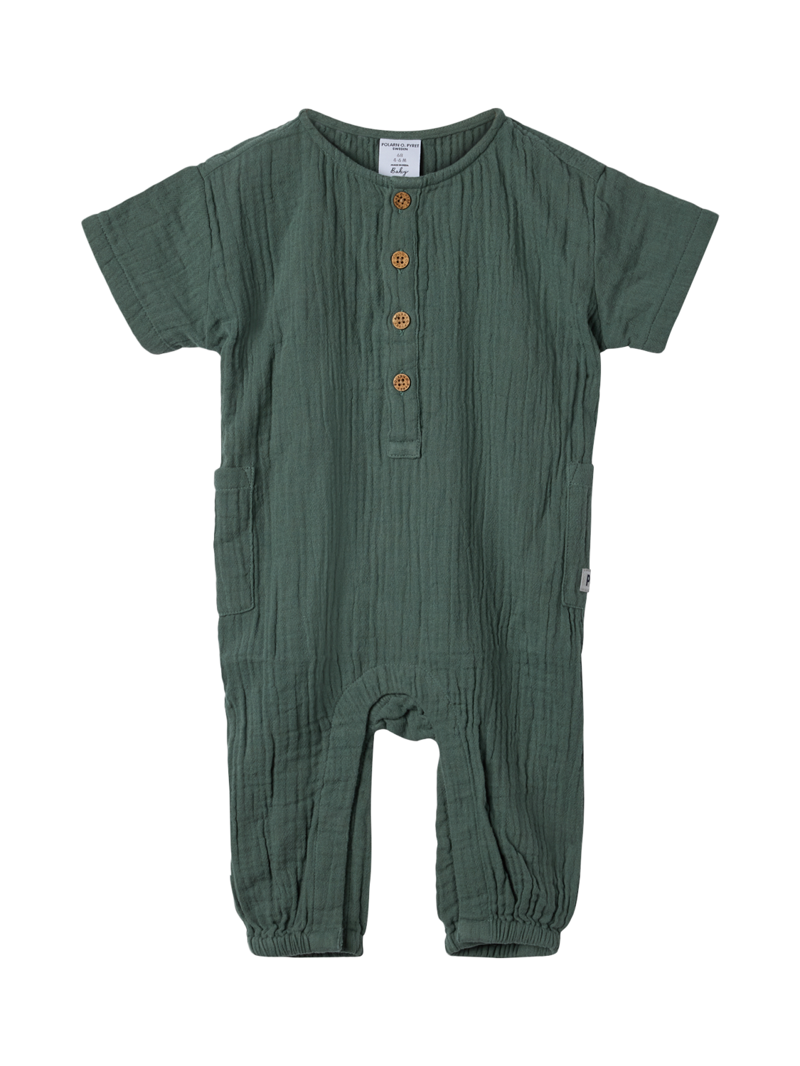 Product image 2 of 3, which shows Polarn O. Pyret Baby Organic Cotton Muslin Romper, Green, 6-9 months