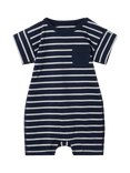 Polarn O. Pyret Baby Stripe Short Sleeve Romper, Blue