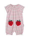 Polarn O. Pyret Baby Strawberry Striped Organic Cotton Blend Romper, White
