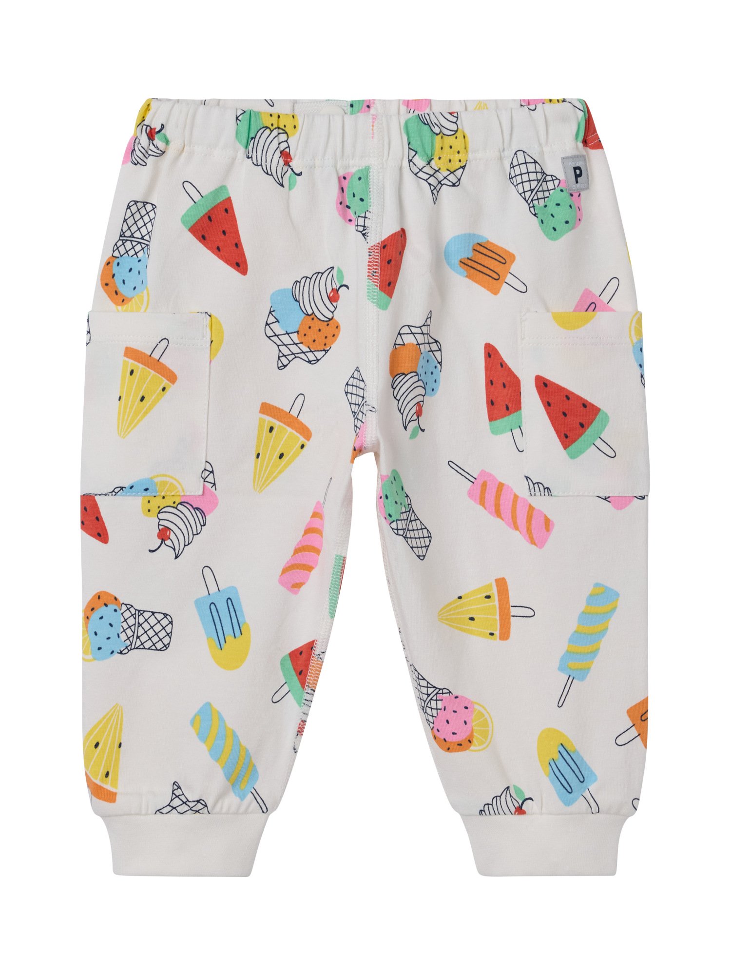 Product image 1 of 3, which shows Polarn O. Pyret Baby Ice Cream Print Joggers, White, 1-2 months