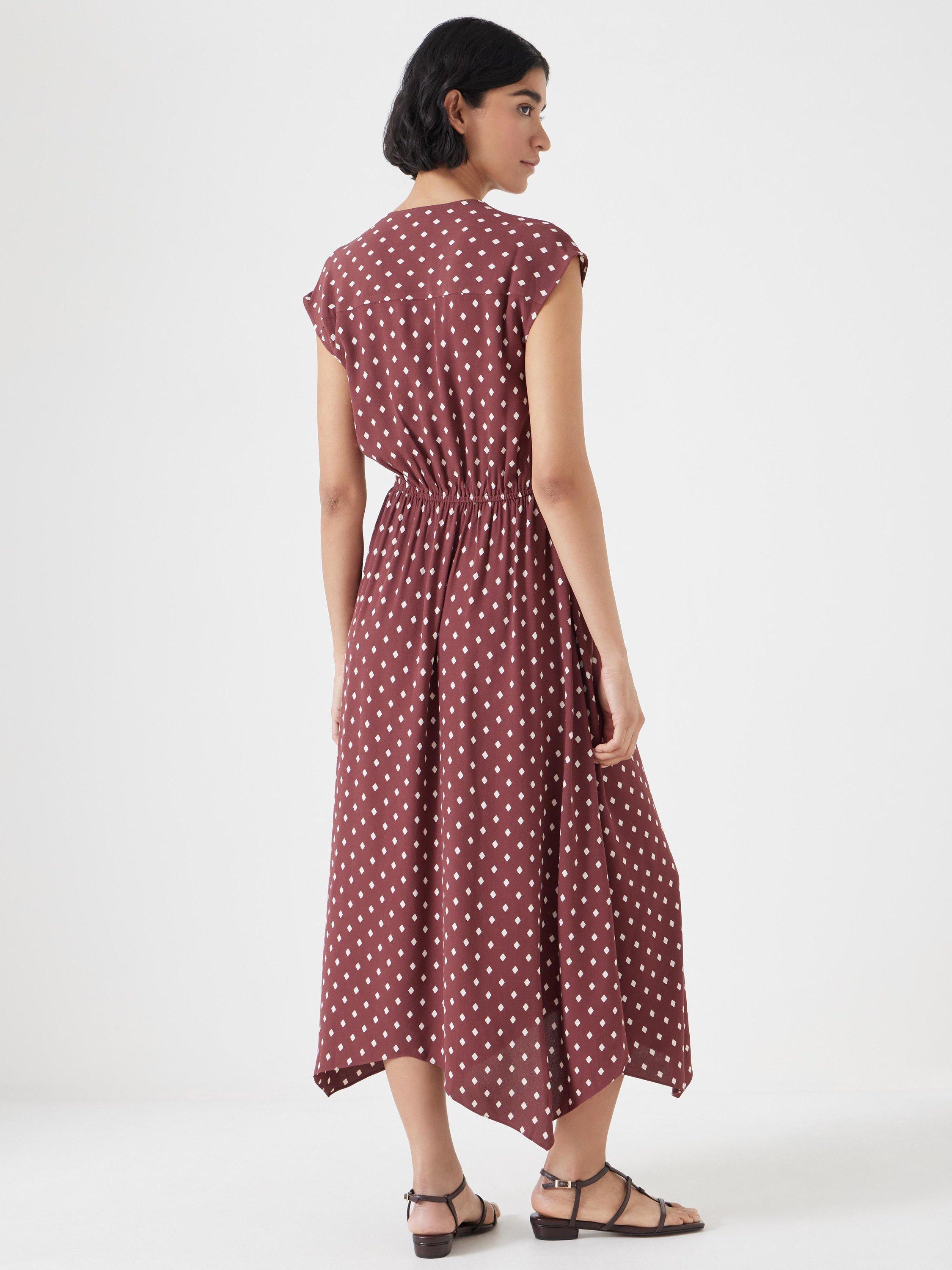 Product image 3 of 5, which shows HUSH Klara Polka Dot Hankerchief Hem Maxi Dress, Dark Red, 8R