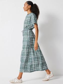 HUSH Textured Check Crew Neck Midi Dress, Green/White - view 2, Green/White