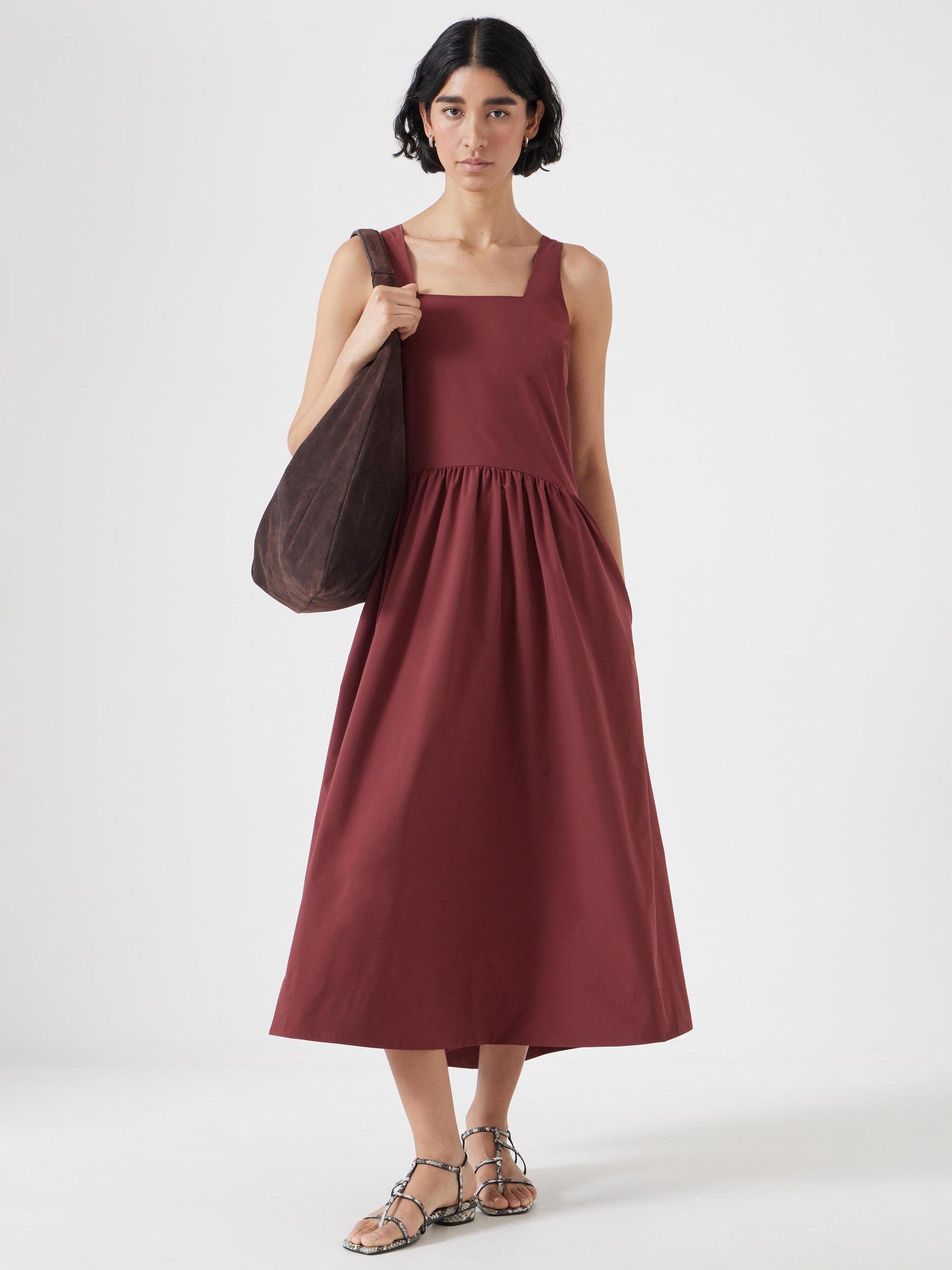 Product image 1 of 5, which shows HUSH Romi Midi Ballerina Dress, Port Red, XS Reg