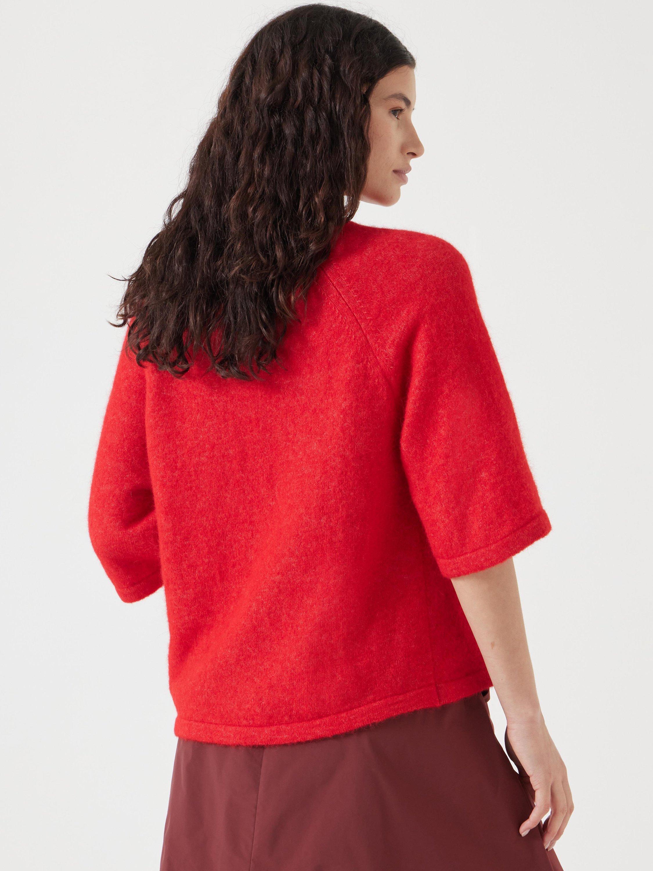 Product image 3 of 5, which shows HUSH Lucia Wool Rich Knit T-Shirt, Tomato Red, XS-S