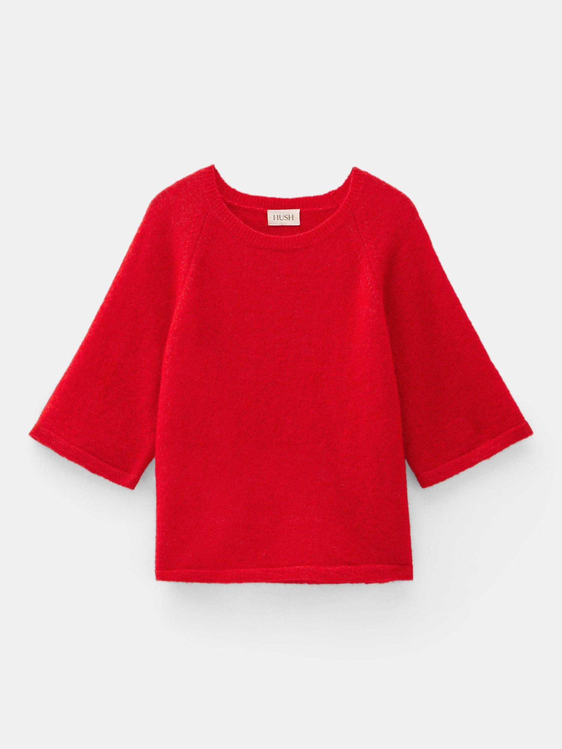 Product image 4 of 5, which shows HUSH Lucia Wool Rich Knit T-Shirt, Tomato Red, XS-S