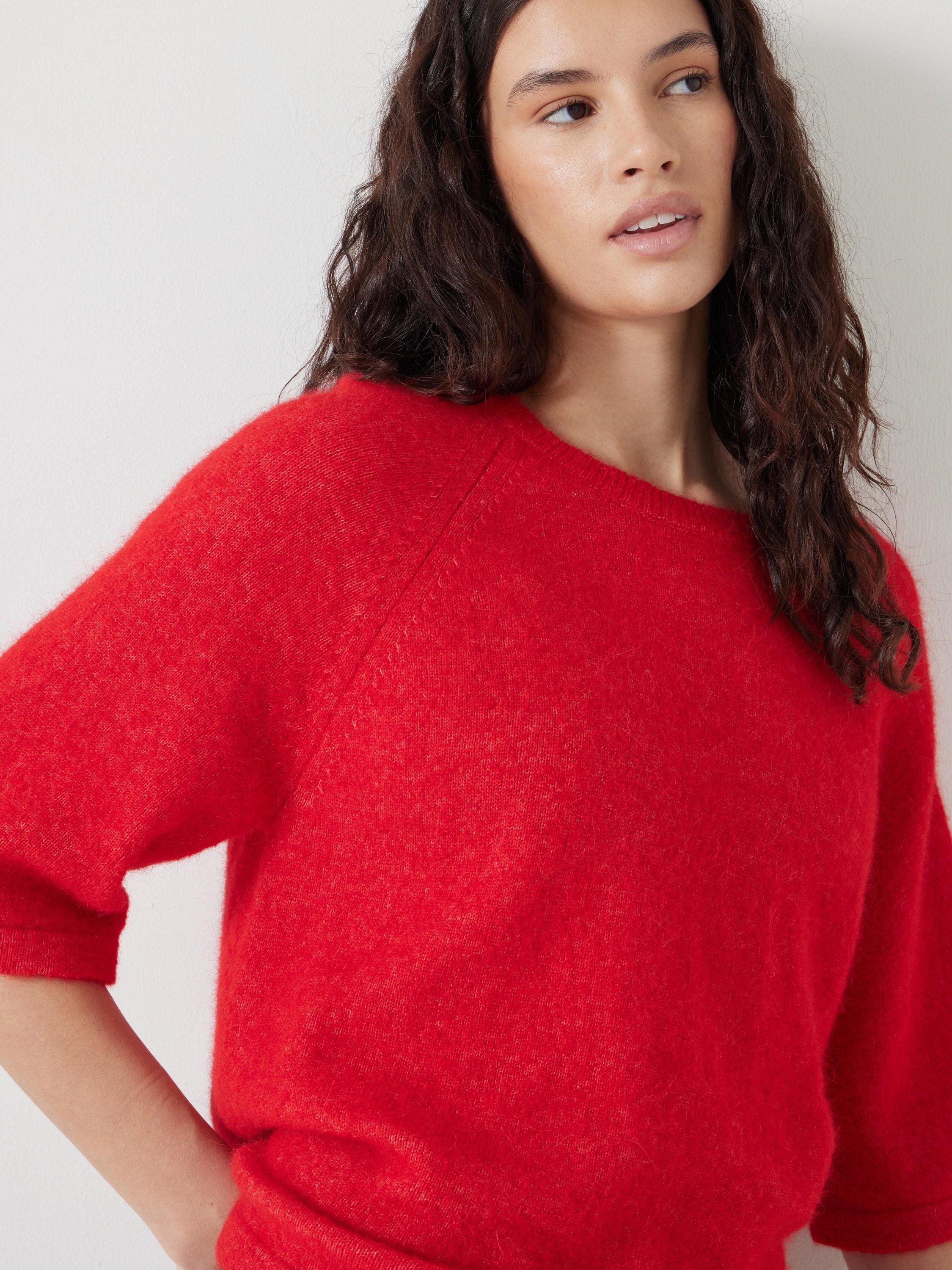 Product image 5 of 5, which shows HUSH Lucia Wool Rich Knit T-Shirt, Tomato Red, XS-S