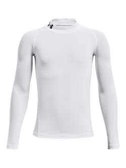 Under Armour Kids' Long Sleeved Mock Neck Base Layer Top, White/Black, White/Black