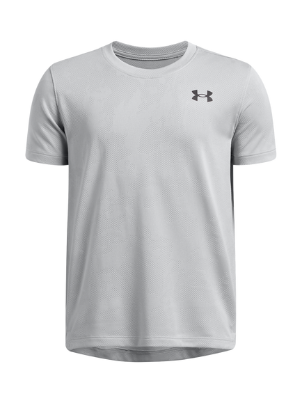 Under Armour Kids' Short Sleeved Jacquard Tech T-Shirt, Gray/Black, Gray/Black