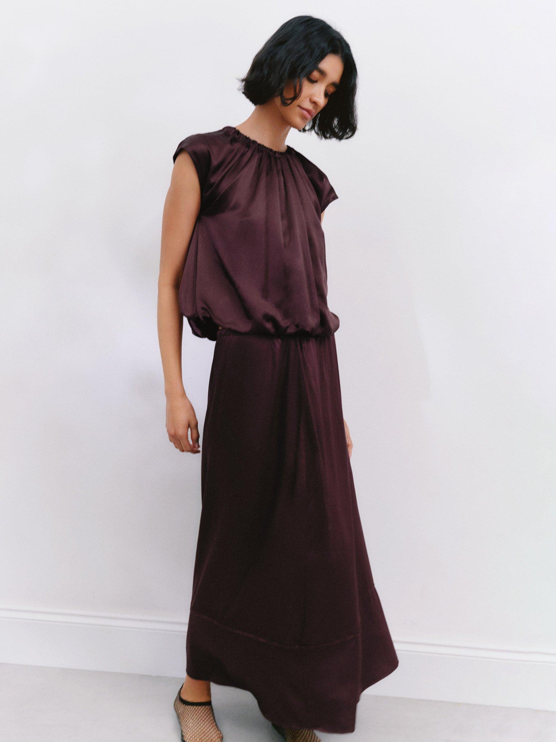 HUSH Satin A Line Maxi Skirt, Fudge Brown