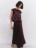 HUSH Satin A Line Maxi Skirt, Fudge Brown