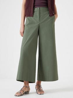 HUSH Lightweight Cotton Chino Wide Leg Trousers, Khaki Green
