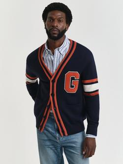 GANT Cotton Varsity Cardigan, Evening Blue, Evening Blue