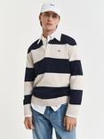 GANT Cotton Regular Fit Long Sleeve Barstripe Polo Shirt, Evening Blue