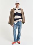 GANT Cotton Regular Fit Long Sleeve Barstripe Polo Shirt, Evening Blue
